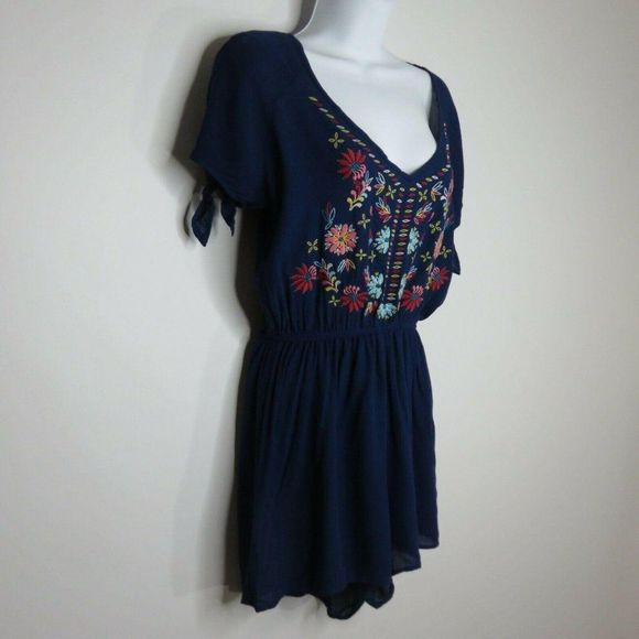 Blue Rain Size S Embroidered Romper Shorts Set Boho Floral - Picture 3 of 7